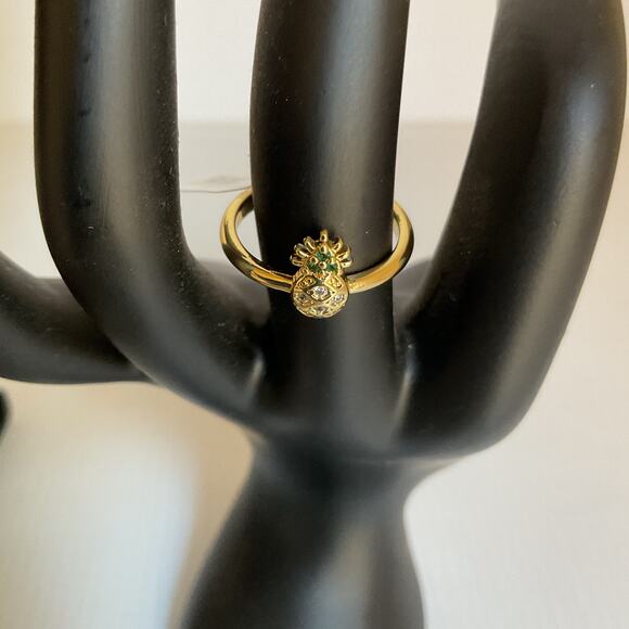 Gold-Plated Pineapple Necklace & Ring Set Sparkling Rhinestones Fashion Jewelry - Picture 5 of 9